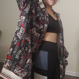 Red Black White Streetwear Jacket with Striped Cuf